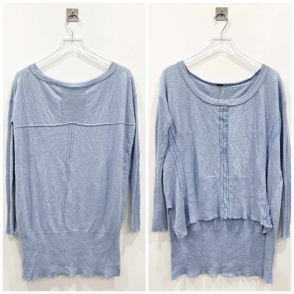 Free People Lace Road High Low Tunic Pullover Blue